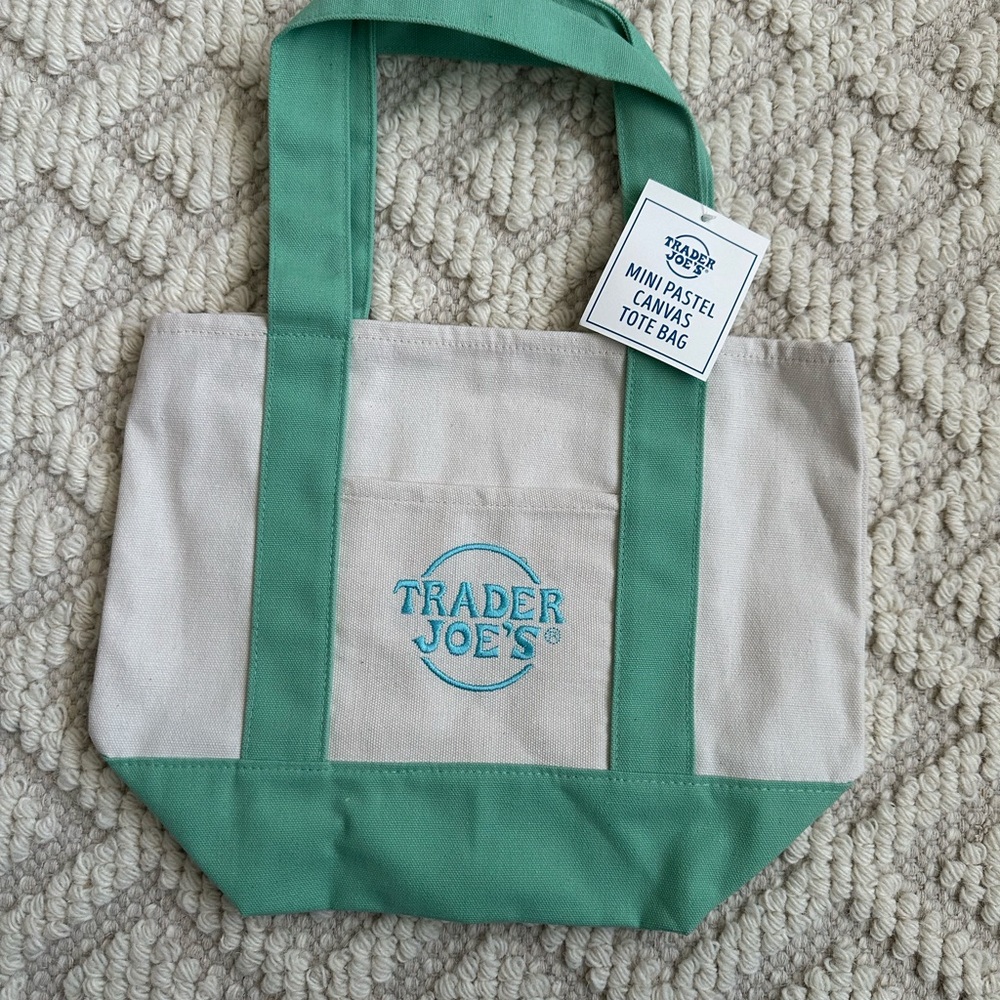 Mini Trader Joe’s Pastel Canvas Tote Bag - Pink, teal, Blue, Purple bundle - Picture 5 of 7